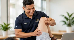 Allied health practitioner supporting a client