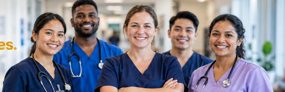 Diverse healthcare professionals working together